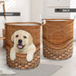 Puppy Dog Rattan Texture Laundry Basket For Room Home Organizer
