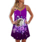 Dog And Purple Rose Butterfly Shih Tzu V-Neck Sleeveless Cami Dress For Summer Events And Colorful Daily Fashion