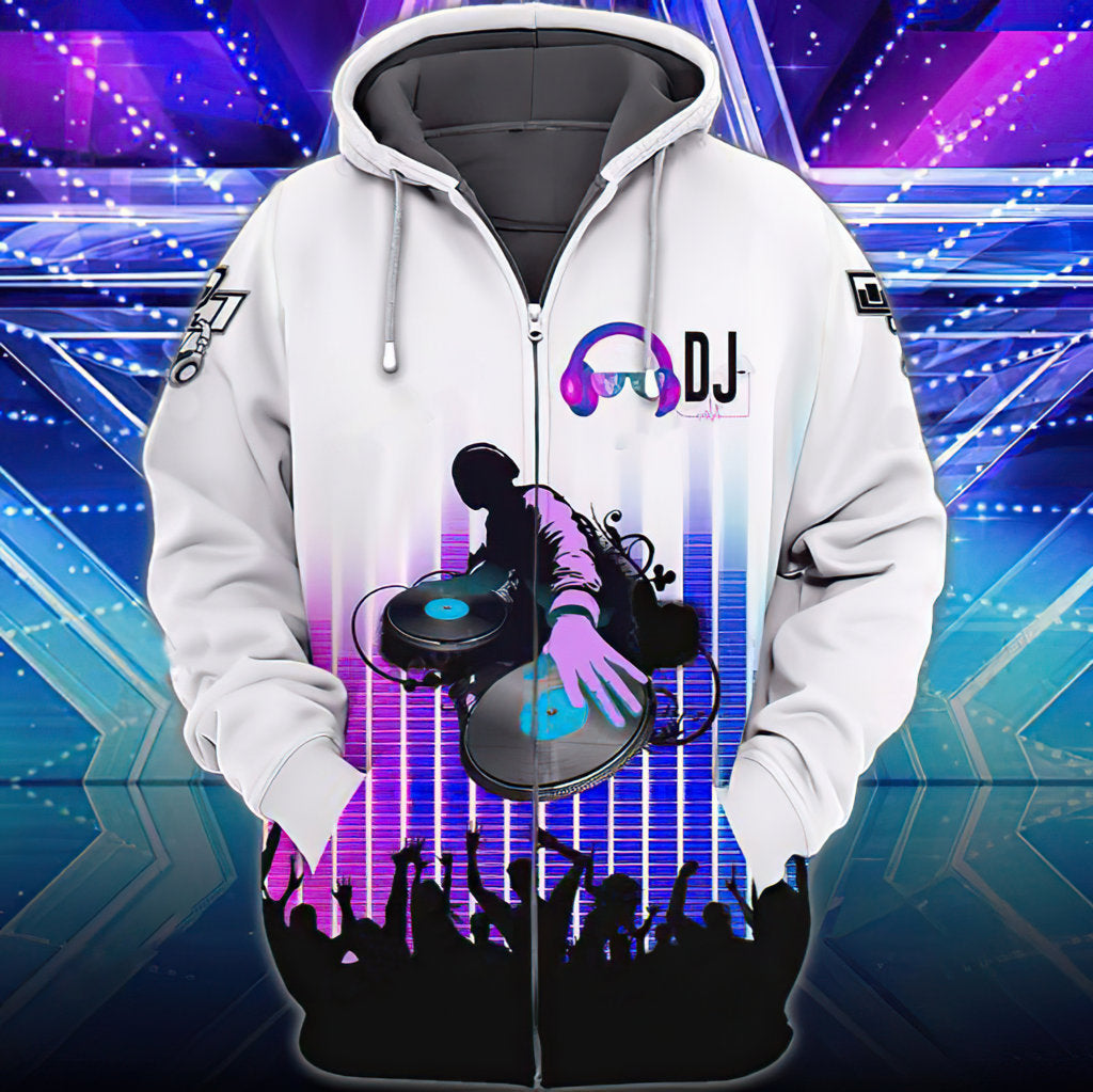 Purple White DJ Hoodie For Festival Outfits Music Events And Relaxed Daily Style