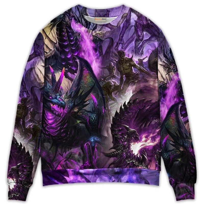 Purple Dragon Skull Lightning Fantasy Sweater For Alternative Fashion Events And Thoughtful Seasonal Gifts
