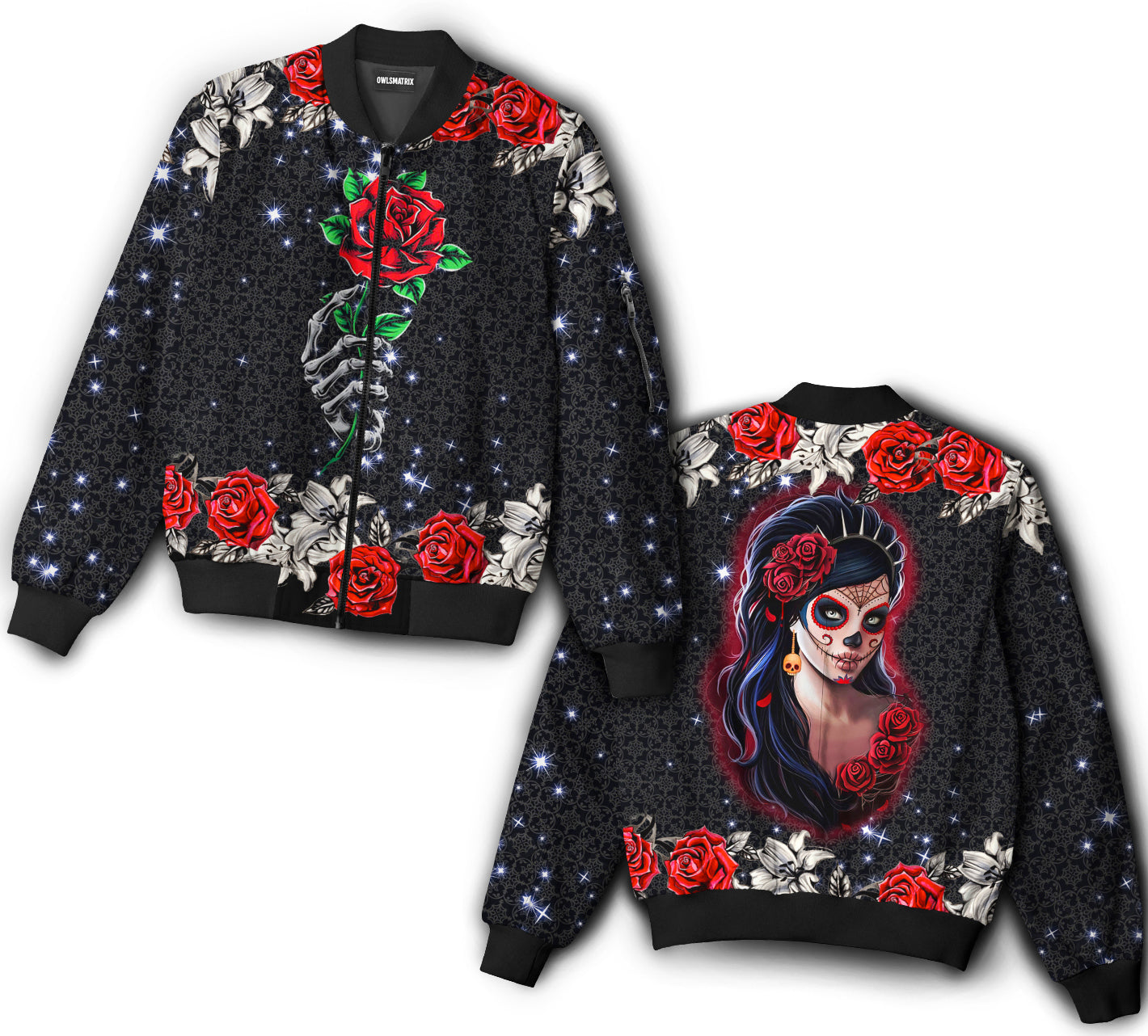 Skull girl loves tattoo and rose - Bomber jacket - BOMJ04TNH040921-Owls Matrix