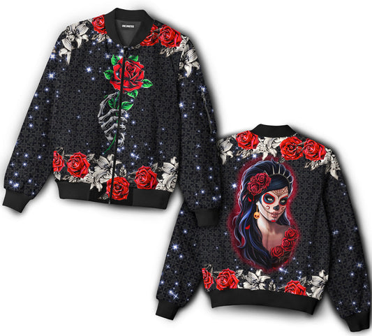 Skull girl loves tattoo and rose - Bomber jacket - BOMJ04TNH040921-Owls Matrix