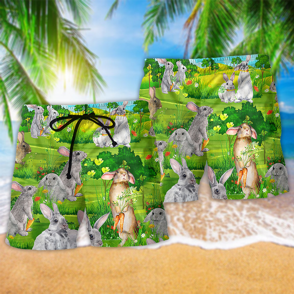 Rabbit Animals Love Carrot Lovely Hawaiian Print Beach Shorts For Relaxed Warm Weather Wear