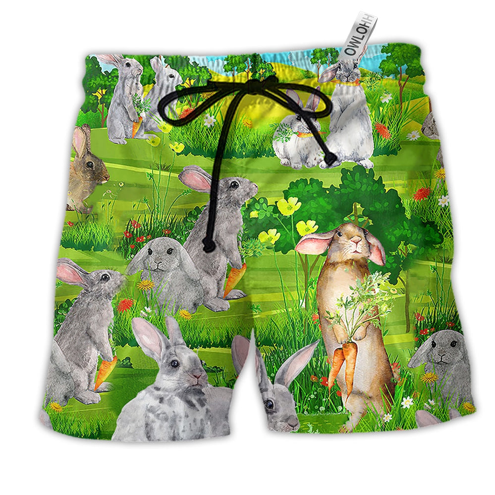 Rabbit Animals Love Carrot Lovely Hawaiian Print Beach Shorts For Animal Lover Vacation Wear