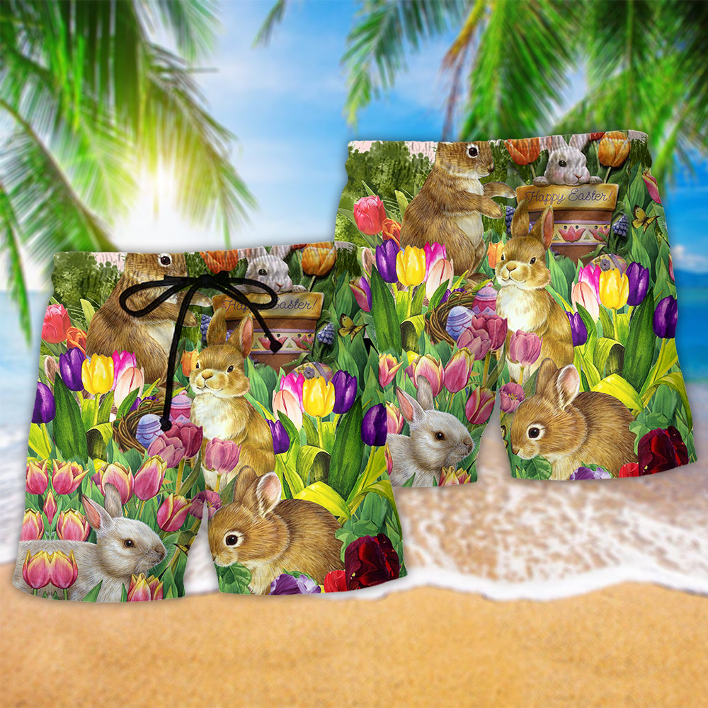 Easter Rabbit Tulip Garden Beach Shorts Pattern Detail For Island Trips And Bright Summer Outfits