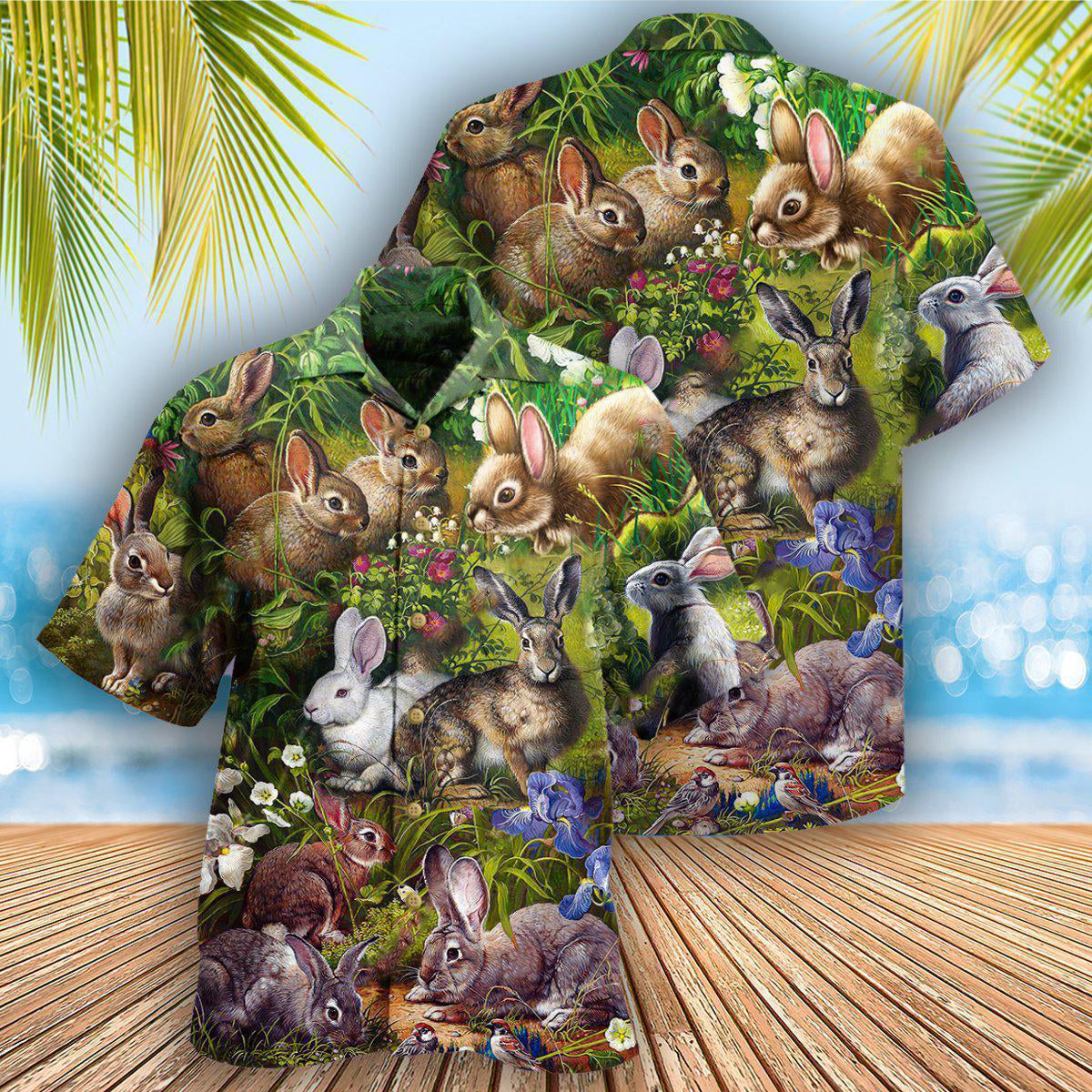 Rabbit Garden Hawaiian Shirt Artwork Detail For Resort Trips And Outdoor Activities