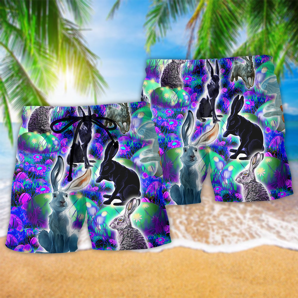 Easter Rabbit Get Egg Cited Beach Shorts Design View For Poolside Relaxation And Holiday Trips