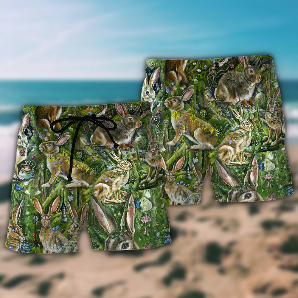 Cute Bunny Green Beach Shorts Pattern Detail For Beachside Relaxation And Thoughtful Gift Giving