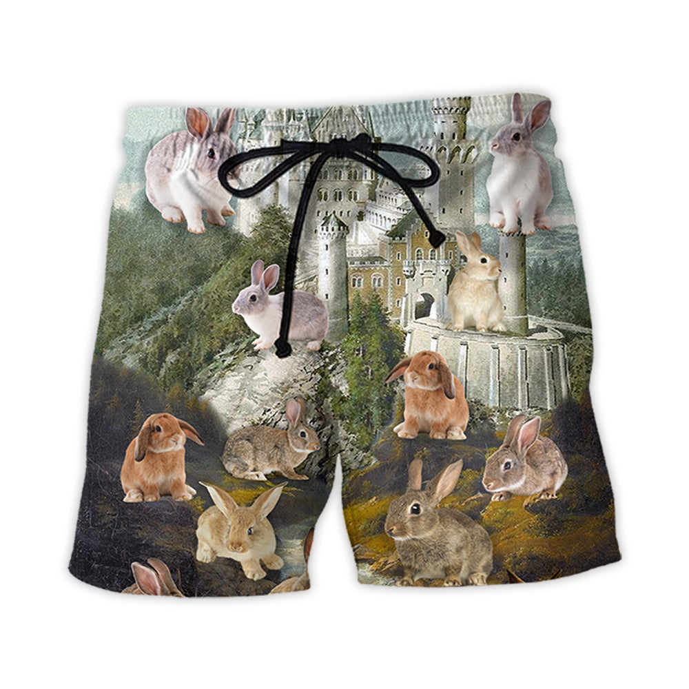 Rabbit Deep Thoughts Artistic Beach Shorts Pattern View For Relaxed Vacation Styling