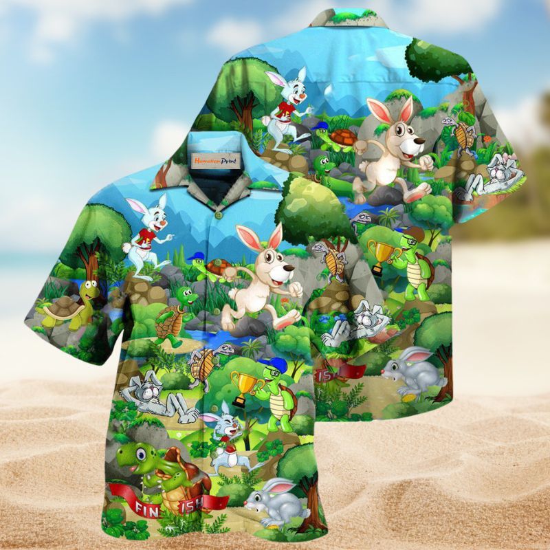 Rabbit Turtle Race Hawaiian Shirt For Resort Trips, Coastal Parties, And Warm Weather Style