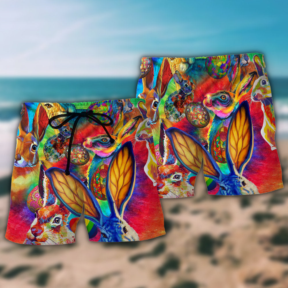 Colorful Easter Rabbit Beach Shorts Pattern Detail For Cruise Vacations And Easygoing Coastal Style