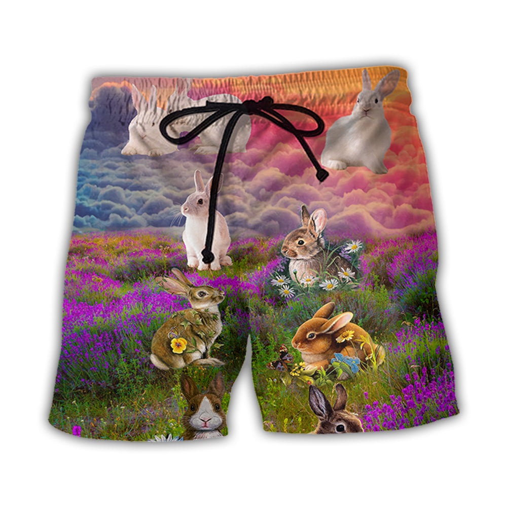 Floral Rabbit Beach Shorts For Summer Vacations And Laid Back Styling