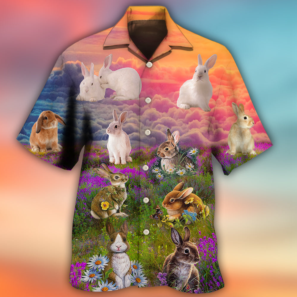 Floral Rabbit Beautiful Grass Hawaiian Shirt Artwork View For Weekend Travel And Beach Style