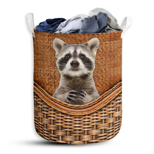 Raccoon Rattan Texture Laundry Basket For Bathroom Bedroom Storage