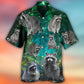 Green Raccoon Hawaiian Shirt Pattern View For Relaxed Warm Weather Outfits