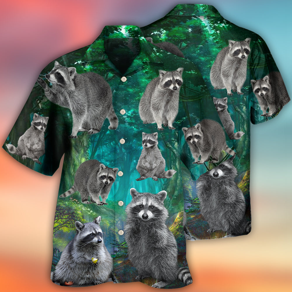 Green Raccoon Hawaiian Shirt For Summer Vacation And Beach Travel