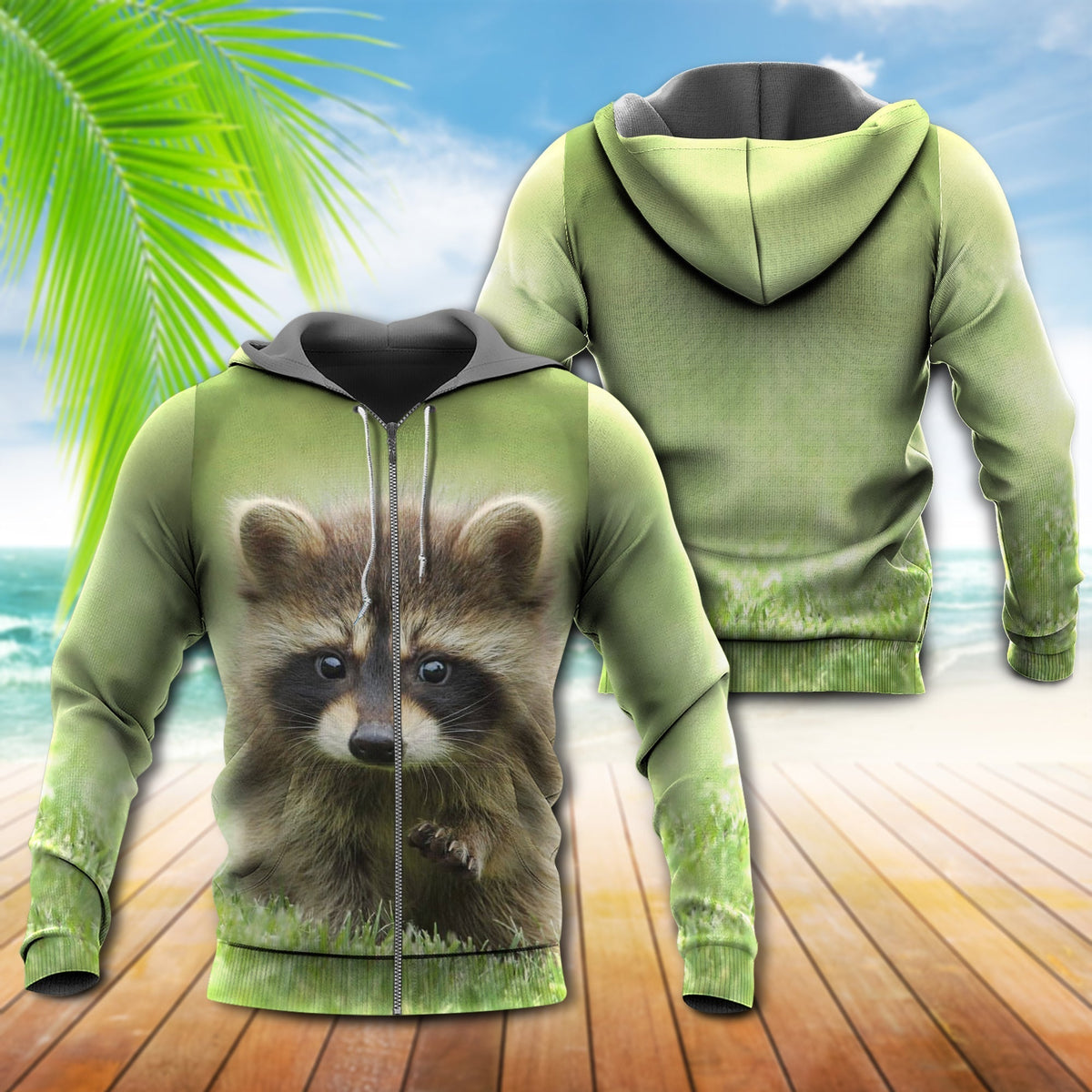 Green Raccoon Peace Hoodie For Festival Adventures Daily Outfits And Gift Giving