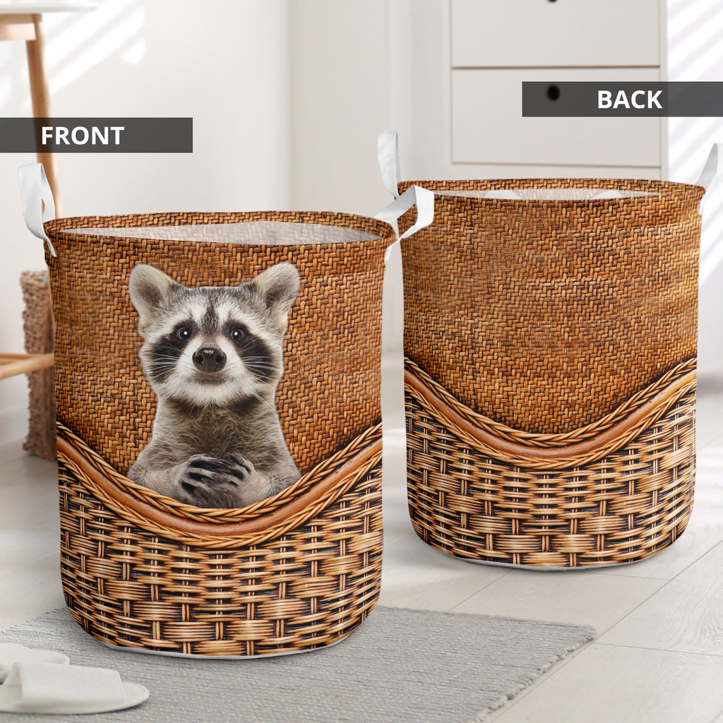 Small Size Raccoon Rattan Texture Laundry Basket For Room Home Organizer