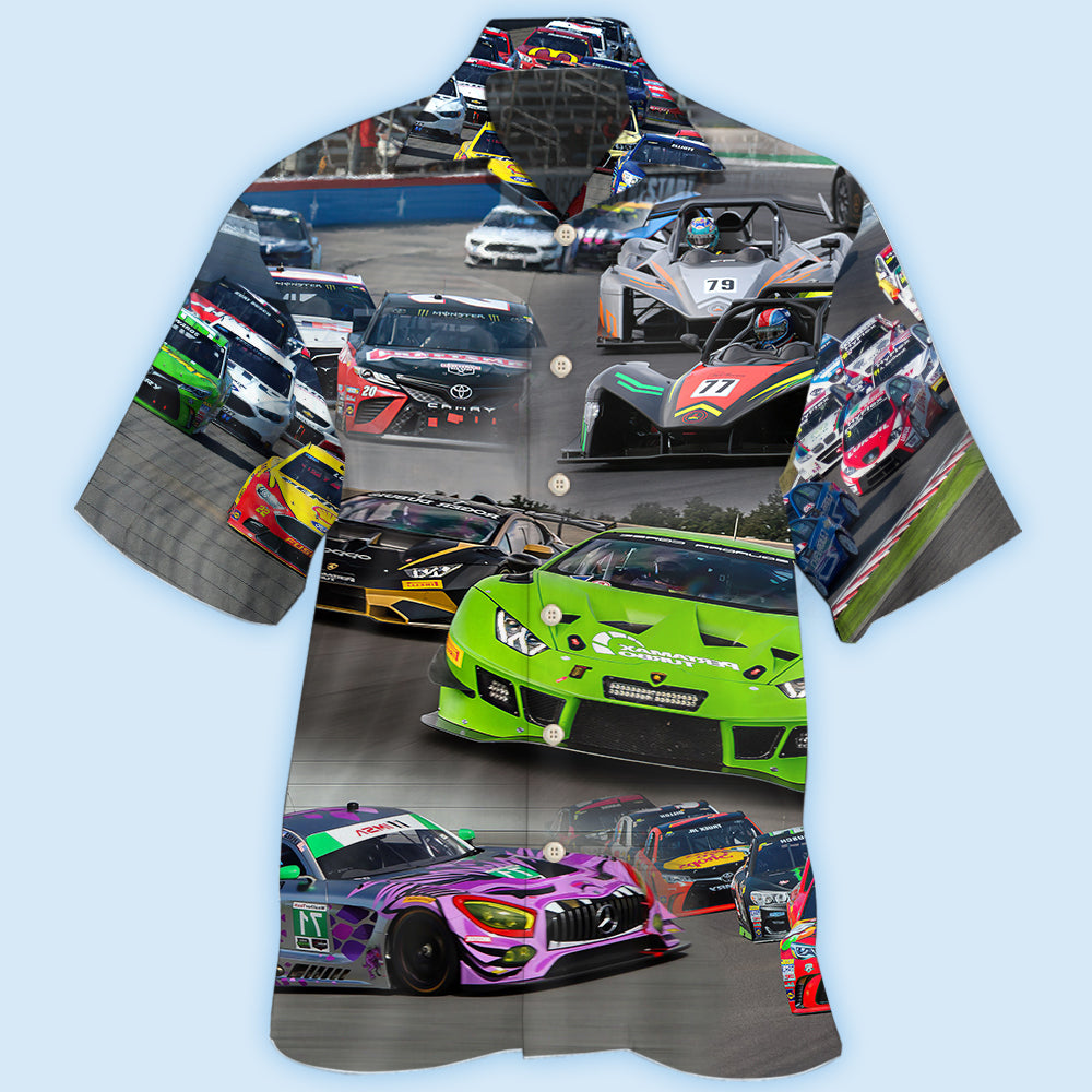 Racing Car Hawaiian Shirt With All Over Print For Island Holidays Summer Parties And Casual Outdoor Wear
