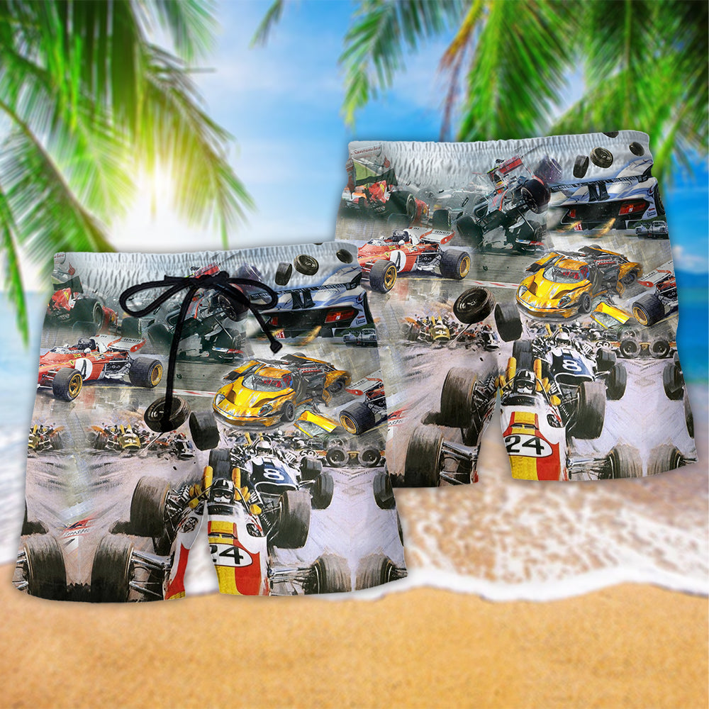 Racing Car Speed Thrill Beach Shorts For Road Trips And Coastal Travel