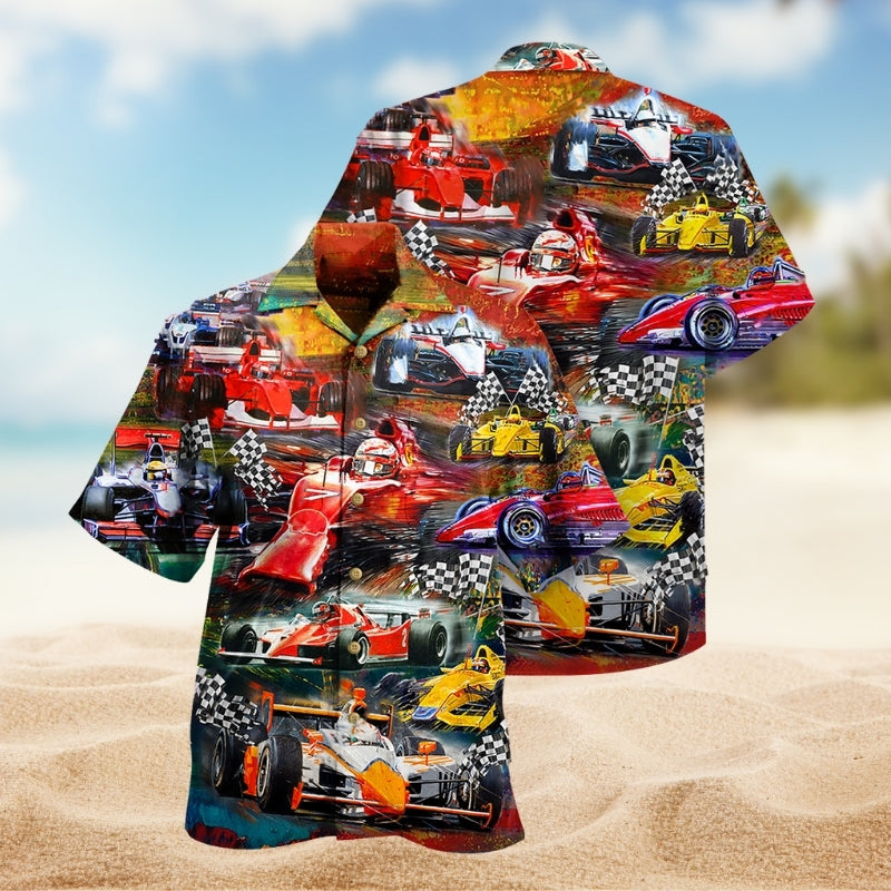 Racing Creative Pattern Hawaiian Shirt For Automotive Enthusiasts, Coastal Trips, And Casual Warm Weather Style
