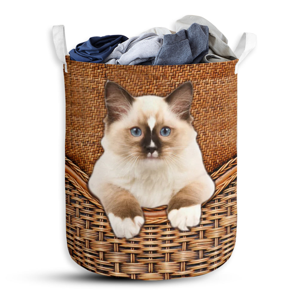 Ragdoll Cat Rattan Texture Laundry Basket For Bathroom Bedroom Storage