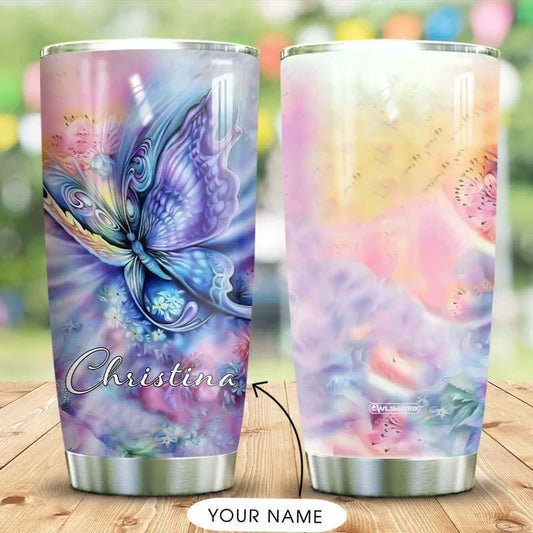 Butterfly Rainbow Personalized 20 Oz Tumbler For Coffee Travel And Daily Drinks