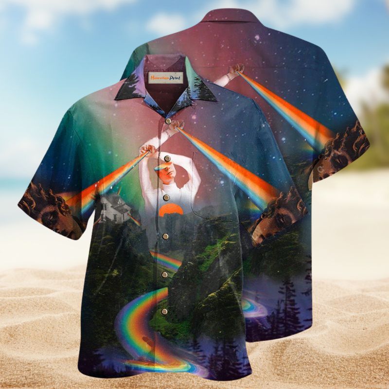 Rainbow Creative Pattern Hawaiian Shirt For Coastal Travel, Casual Events, And Comfortable Summer Wear