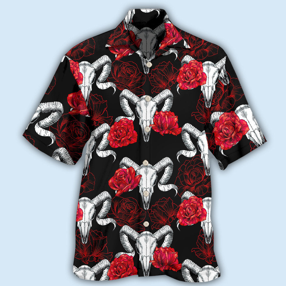 Creative Ram Skull Rose Hawaiian Shirt For Fantasy Fans, Resort Trips, And Imaginative Summer Style