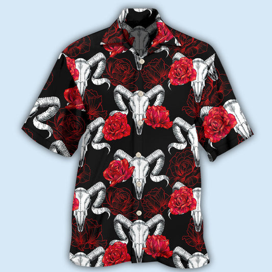 Creative Ram Skull Rose Hawaiian Shirt For Fantasy Fans, Resort Trips, And Imaginative Summer Style