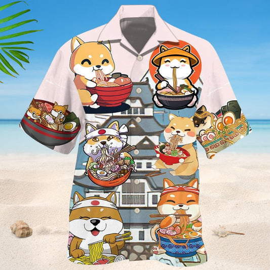 Cute Ramen Cat Hawaiian Shirt For Island Vacations, Weekend Events, And Relaxed Everyday Outfits
