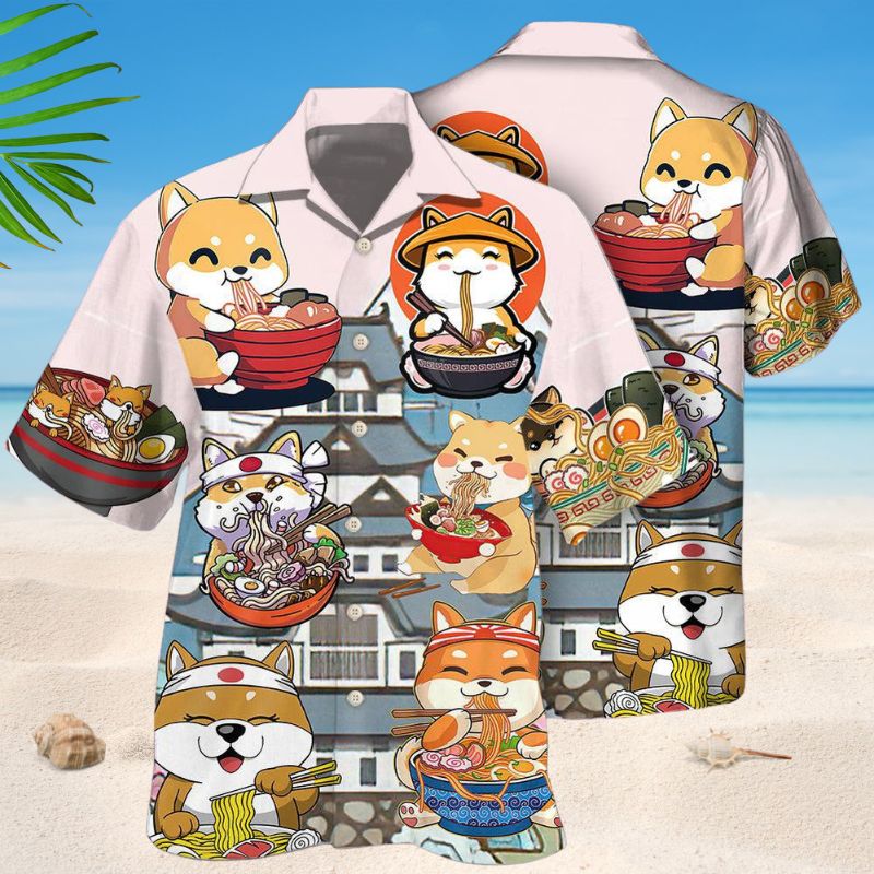Cute Ramen Cat Hawaiian Shirt For Island Vacations, Weekend Events, And Relaxed Everyday Outfits