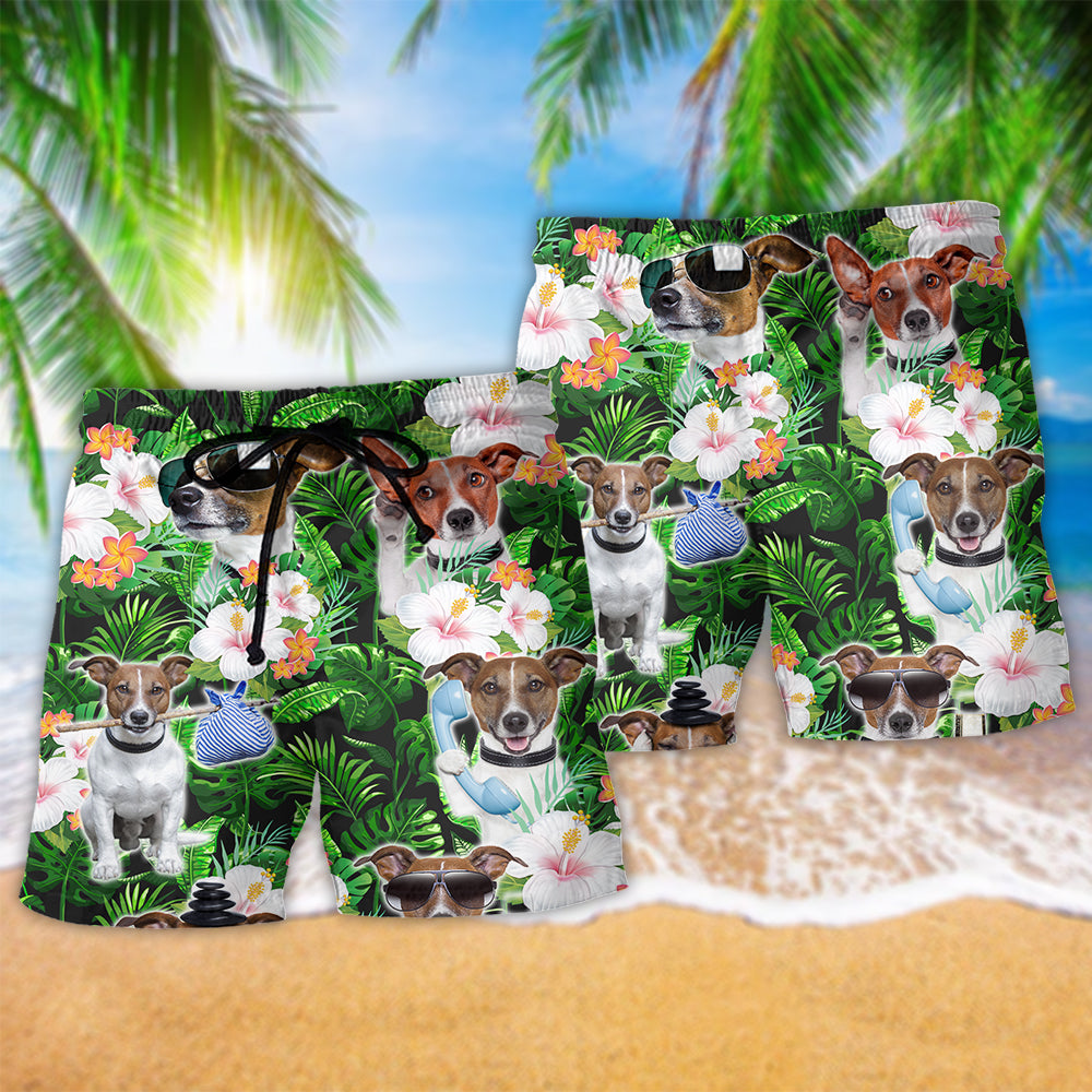 Rat Terrier Tropical Floral Dog Lover Beach Shorts Design View For Comfortable Resort And Beach Styling