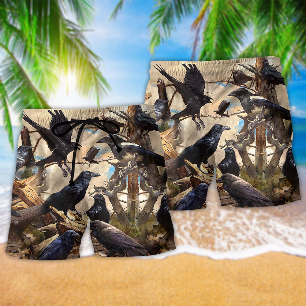 Gothic Raven Beach Shorts Pattern Detail For Leisure Travel And Leisure And Relaxation