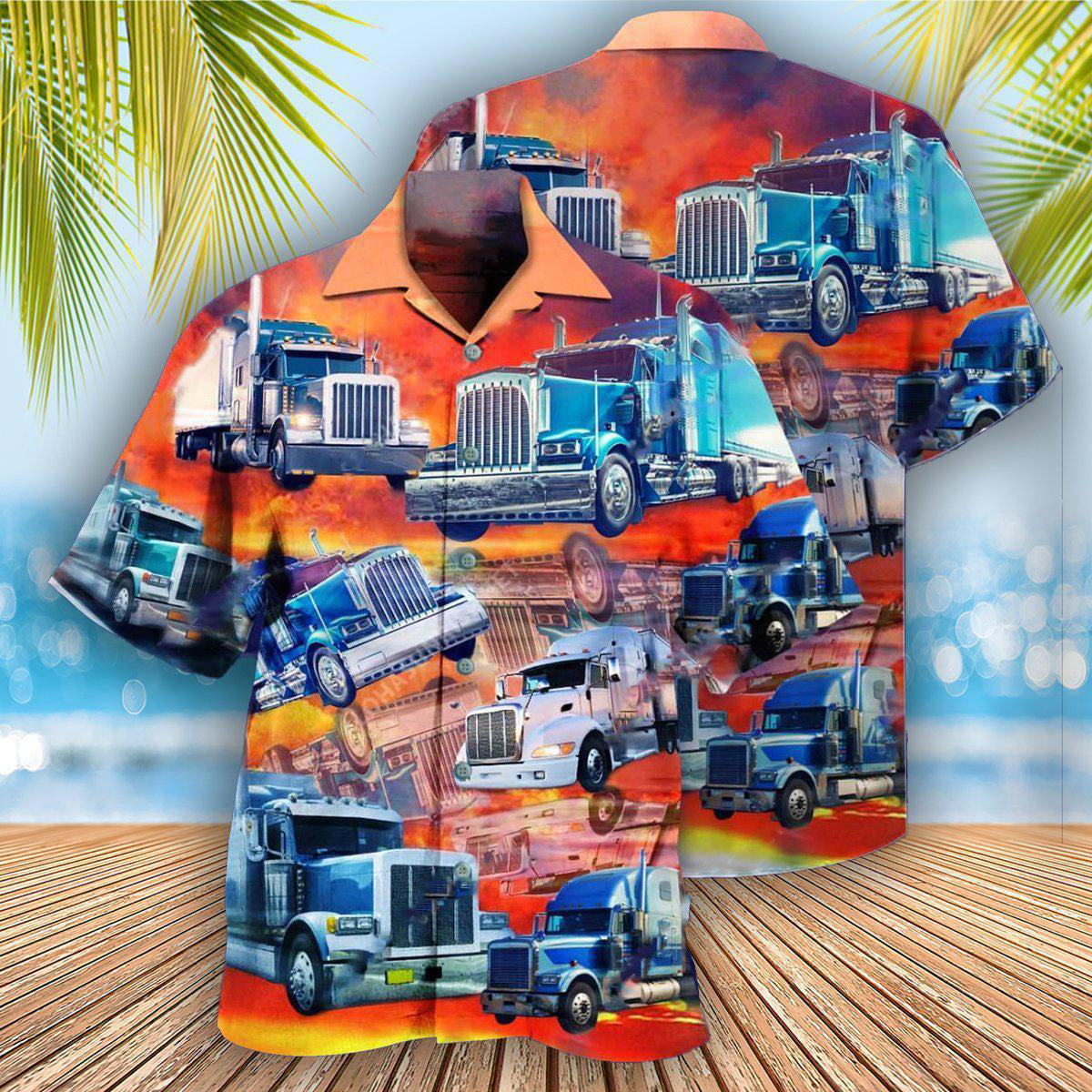 Truck Real Men Big Trucks Sunset Hawaiian Shirt For Beach Parties And Weekend Getaways