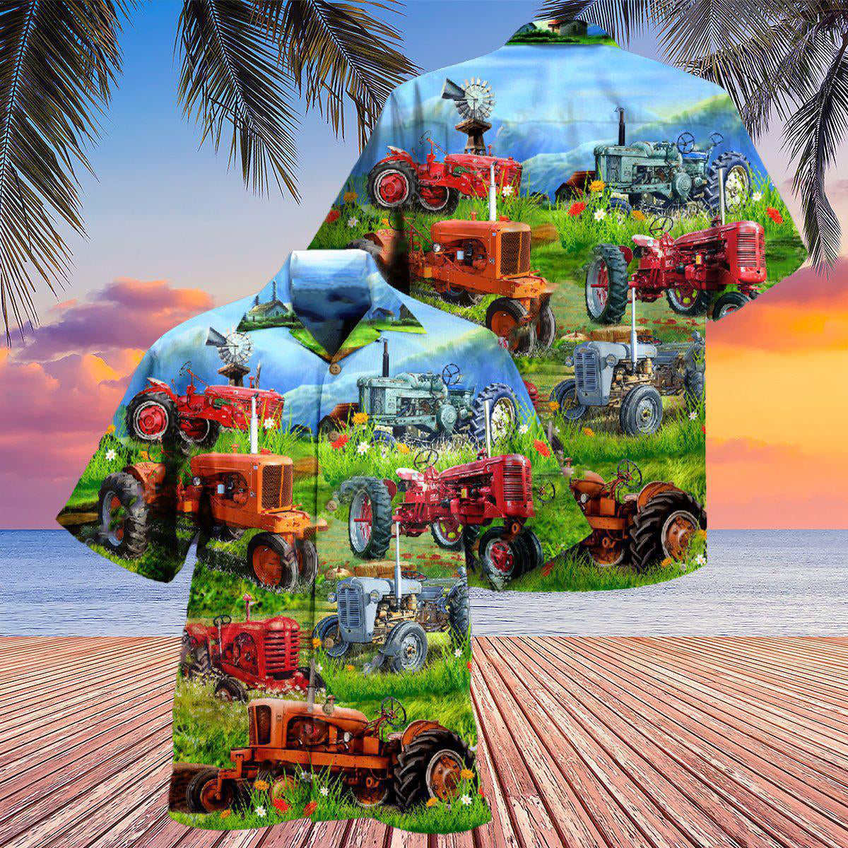 Tractor Real Men Tractors Hawaiian Shirt Design Detail For Sunny Adventures And Casual Wear