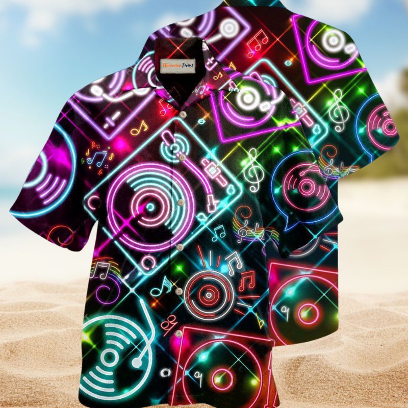 Record Player In Memory Hawaiian Shirt For Summer Festivals Beach Parties And Relaxed Vacation Style