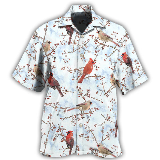 Creative Winter Red Cardinals Nature Hawaiian Shirt For Tropical Holidays, Outdoor Gatherings, And Everyday Comfort