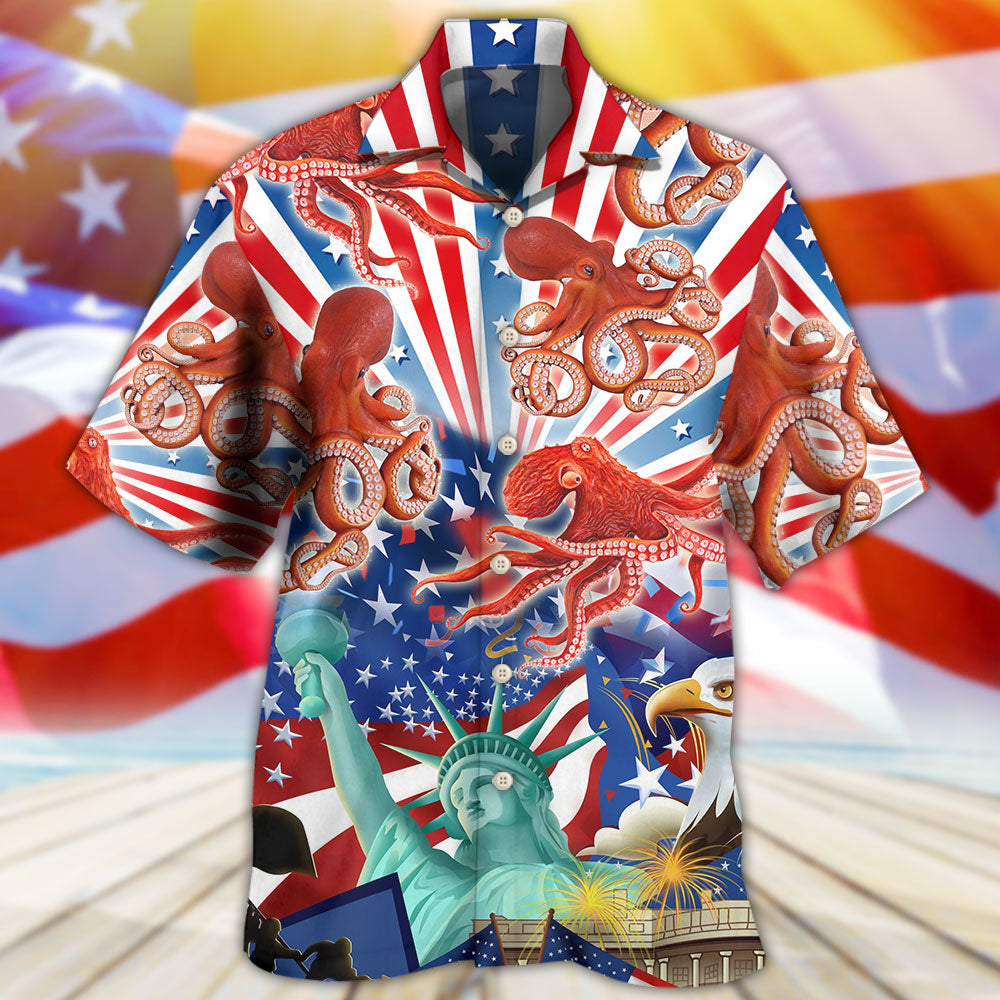 Octopus USA Independence Day Hawaiian Shirt For Summer Events And Casual Outdoor Wear