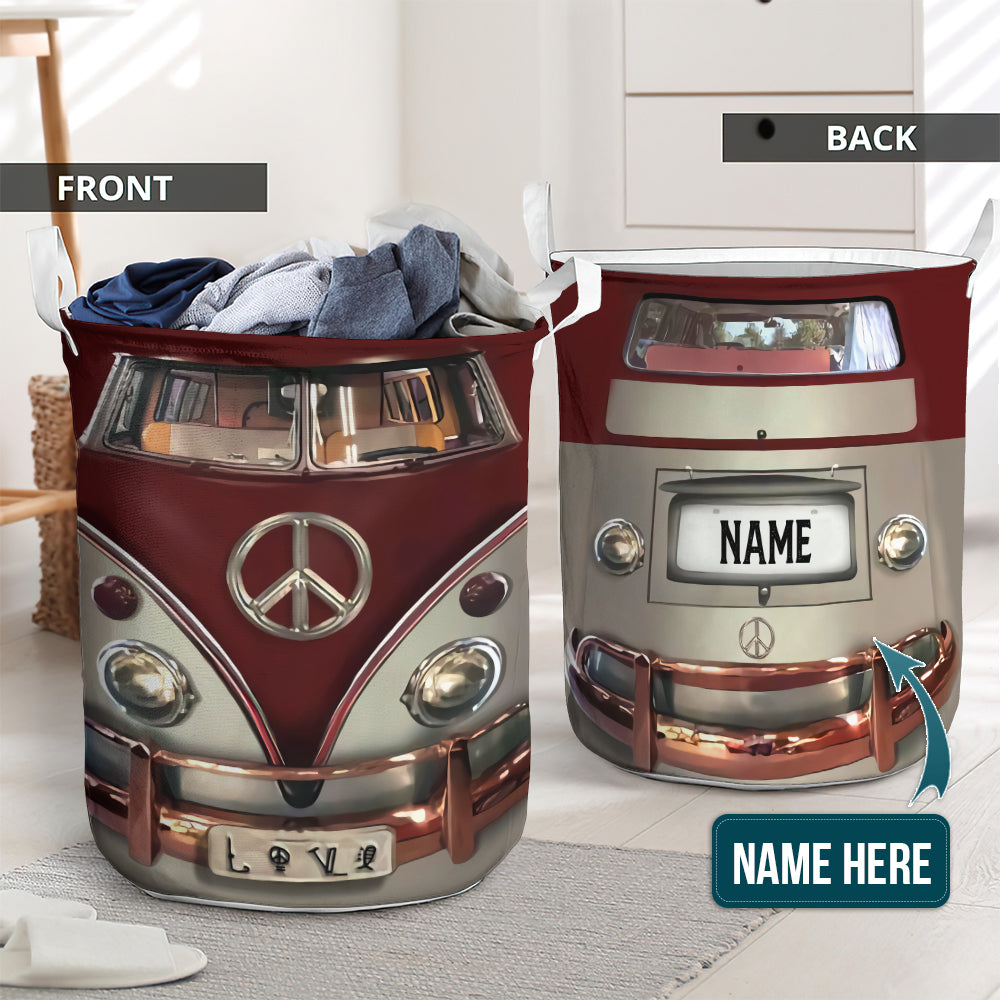 Red Retro Hippie Van Laundry Basket For Bathroom Bedroom Storage