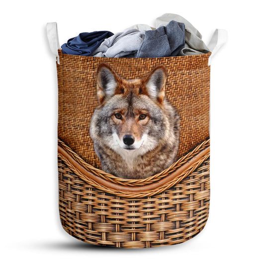 Wolf Lover Red Wolf Rattan Texture Laundry Basket For Bathroom Bedroom Storage