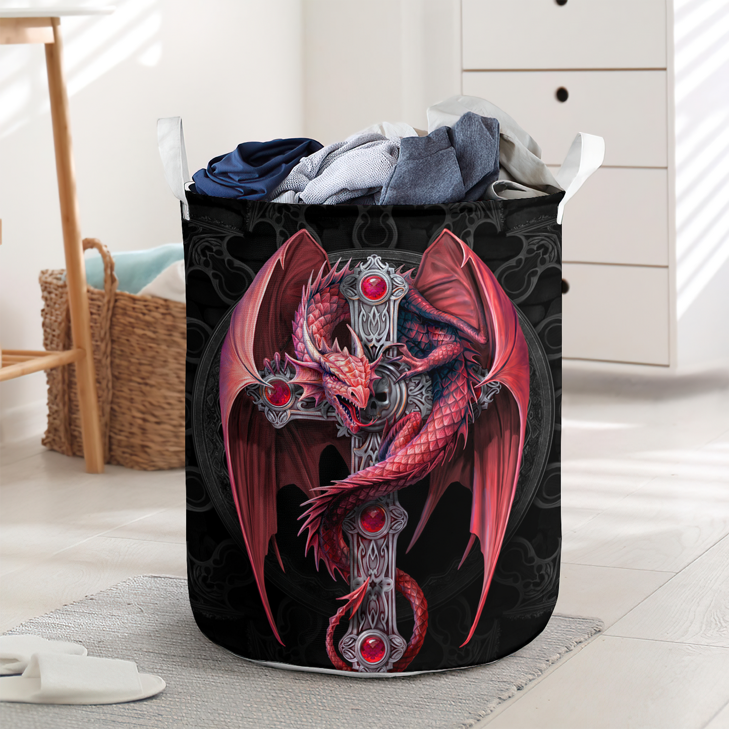 Red Dragon Black Style Laundry Basket For Bathroom Bedroom Storage