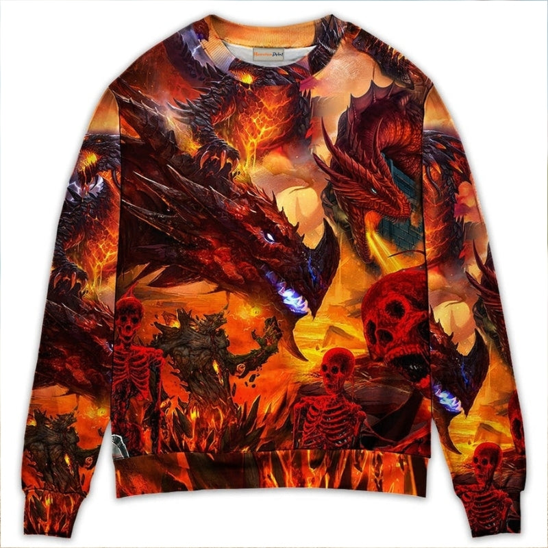 Red Dragon Skull Fire Fantasy Sweater For Art Lovers Holidays Parties And Comfortable Wear