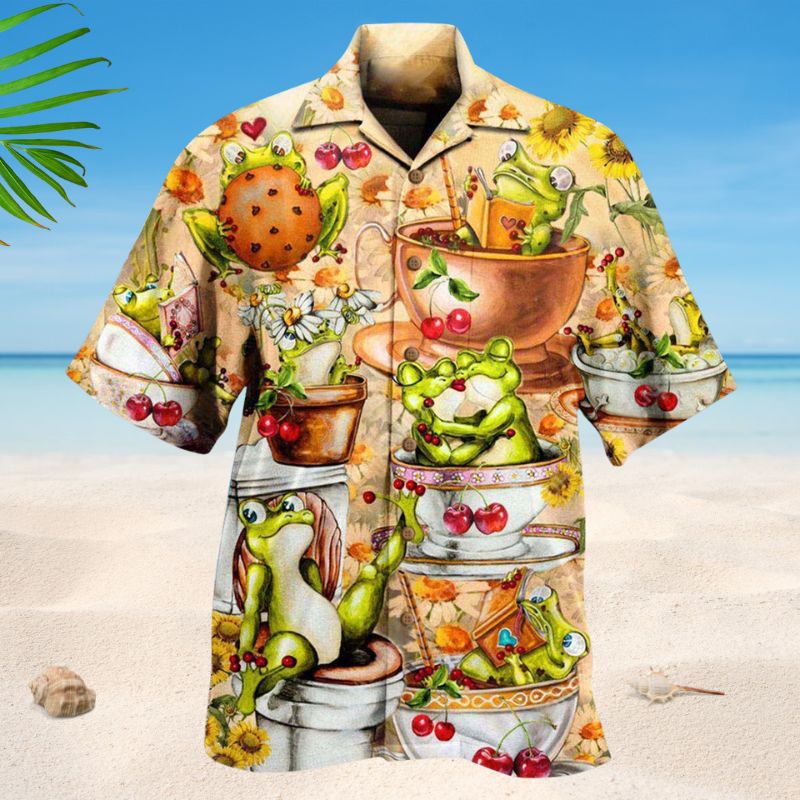 Relaxing Days Of Lazy Frog Hawaiian Shirt For Tropical Travel Outdoor Parties And Relaxed Casual Wear