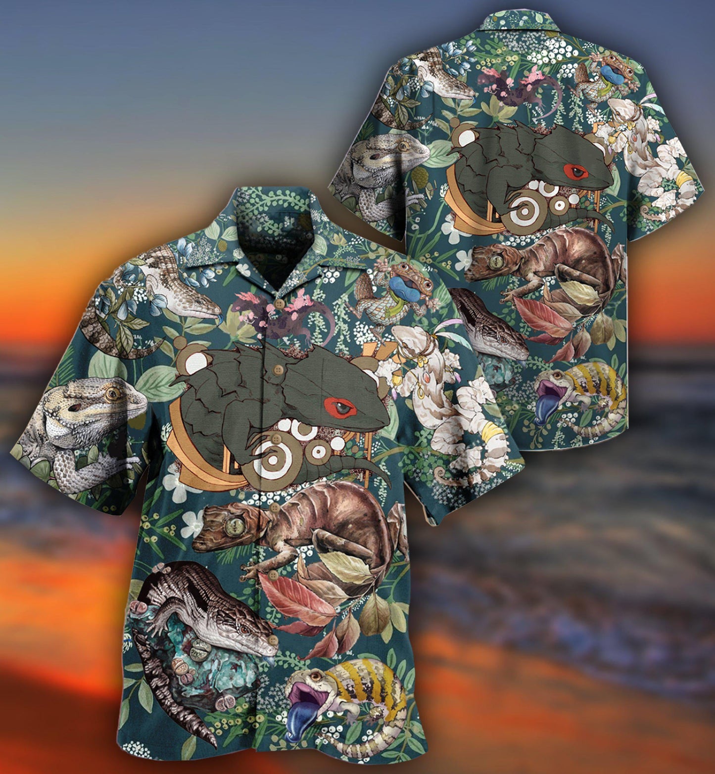 Lizard Hawaiian Shirt With Detailed Graphic For Summer Events Coastal Travel And Comfortable Styling