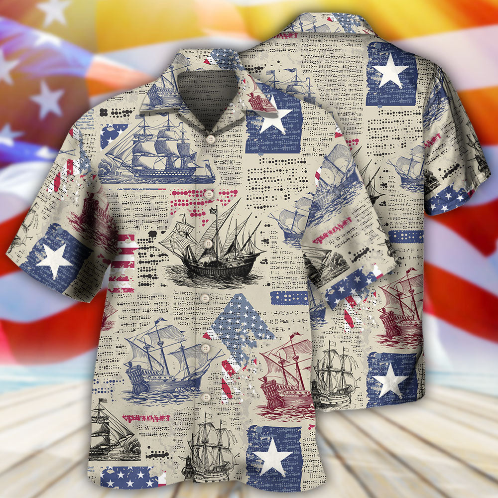 Patriotic American Sailing Flag Hawaiian Shirt Detailed Pattern View For Casual Outings