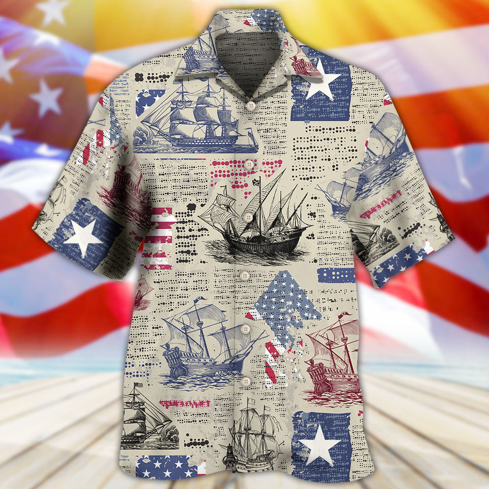 Patriotic American Sailing Flag Hawaiian Shirt Creative Print View For Island Holidays