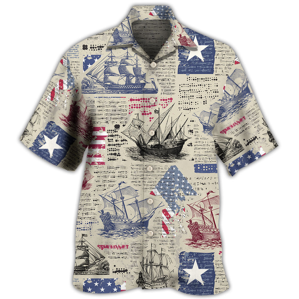 Patriotic American Sailing Flag Hawaiian Shirt Button Front Artwork For Coastal Travel