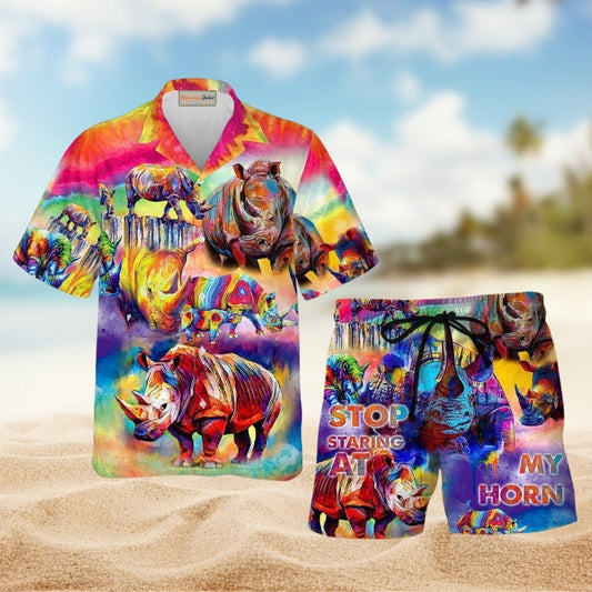 Rhino Painting Color Hawaiian Shirt For Island Getaways Beach Parties And Comfortable Vacation Style