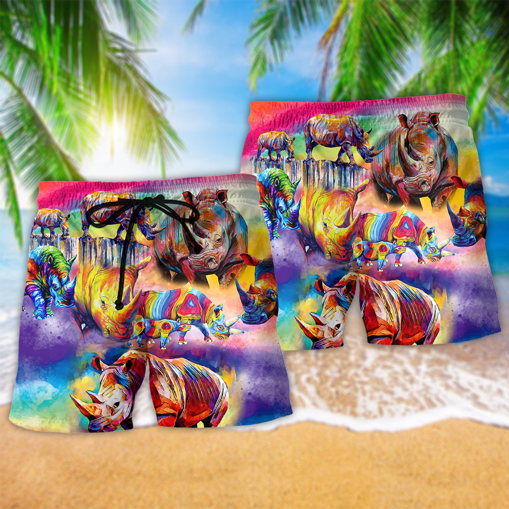 Rhino Colorful Playful Beach Shorts Pattern Detail For Holiday Travel And Vacation Ready Style